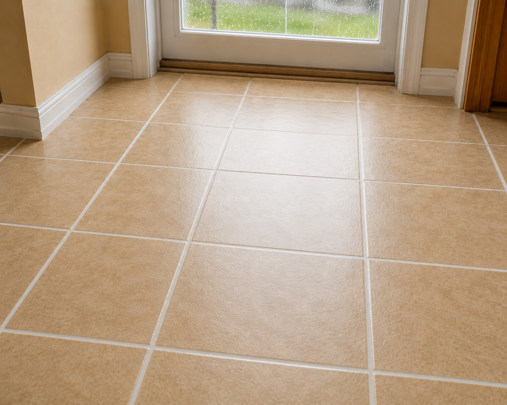 Entryway tile grout after professional cleaning and color sealing